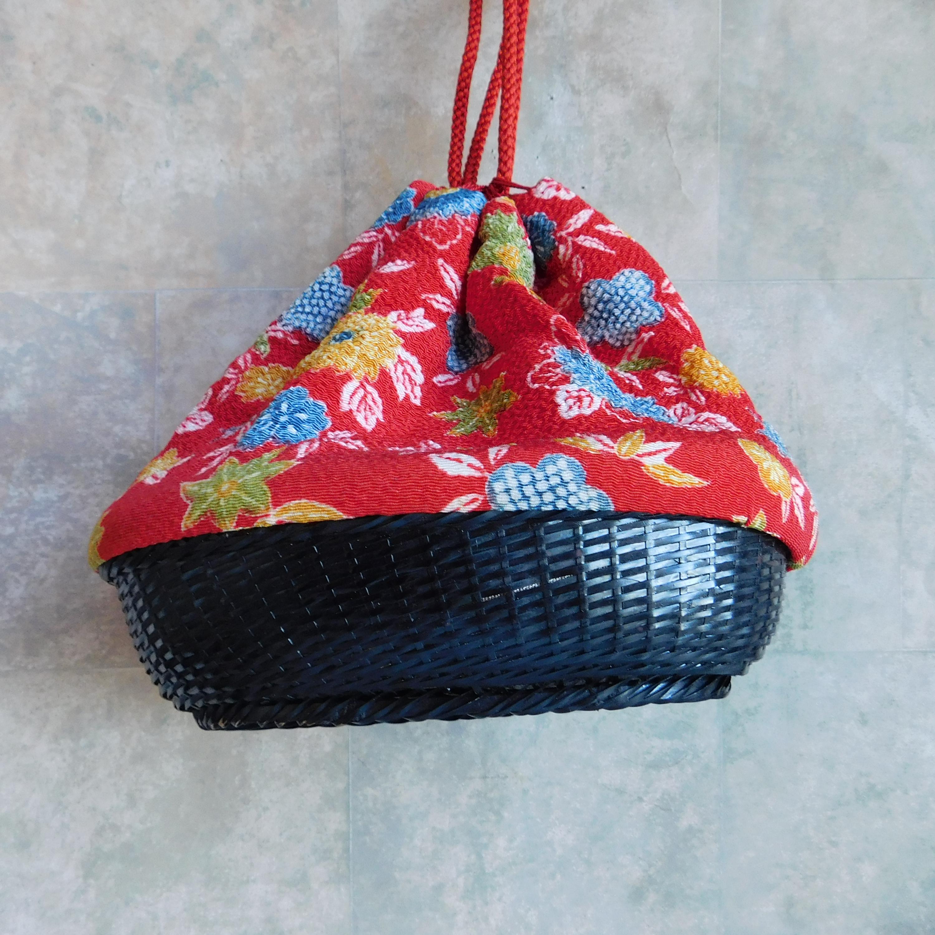 Vintage Traditional Japanese Drawstring Rattan Basket Purse