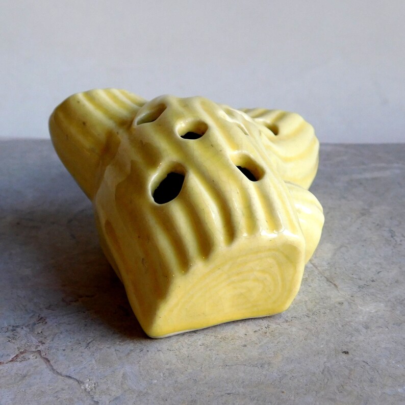 Vintage Yellow Ceramic Flower Frog Shaped Like a Log Glazed Etsy