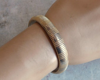 Vintage Silver-Tone and Gold-Tone Stretch Bracelet - Thin Textured Links - Slightly Expandable - High Quality - Free Shipping