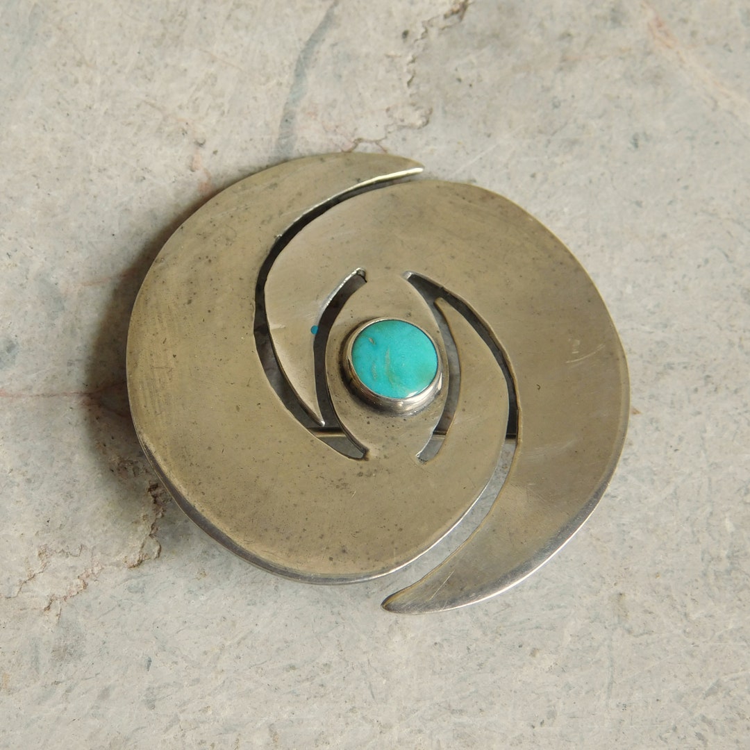 vintage sterling silver fly brooch with turquoise - mid-century southwestern