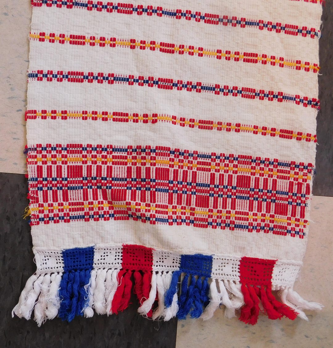 Hand Rummer Vintage Hungarian or Scandinavian Hand-woven Table Runner - Red, White ...