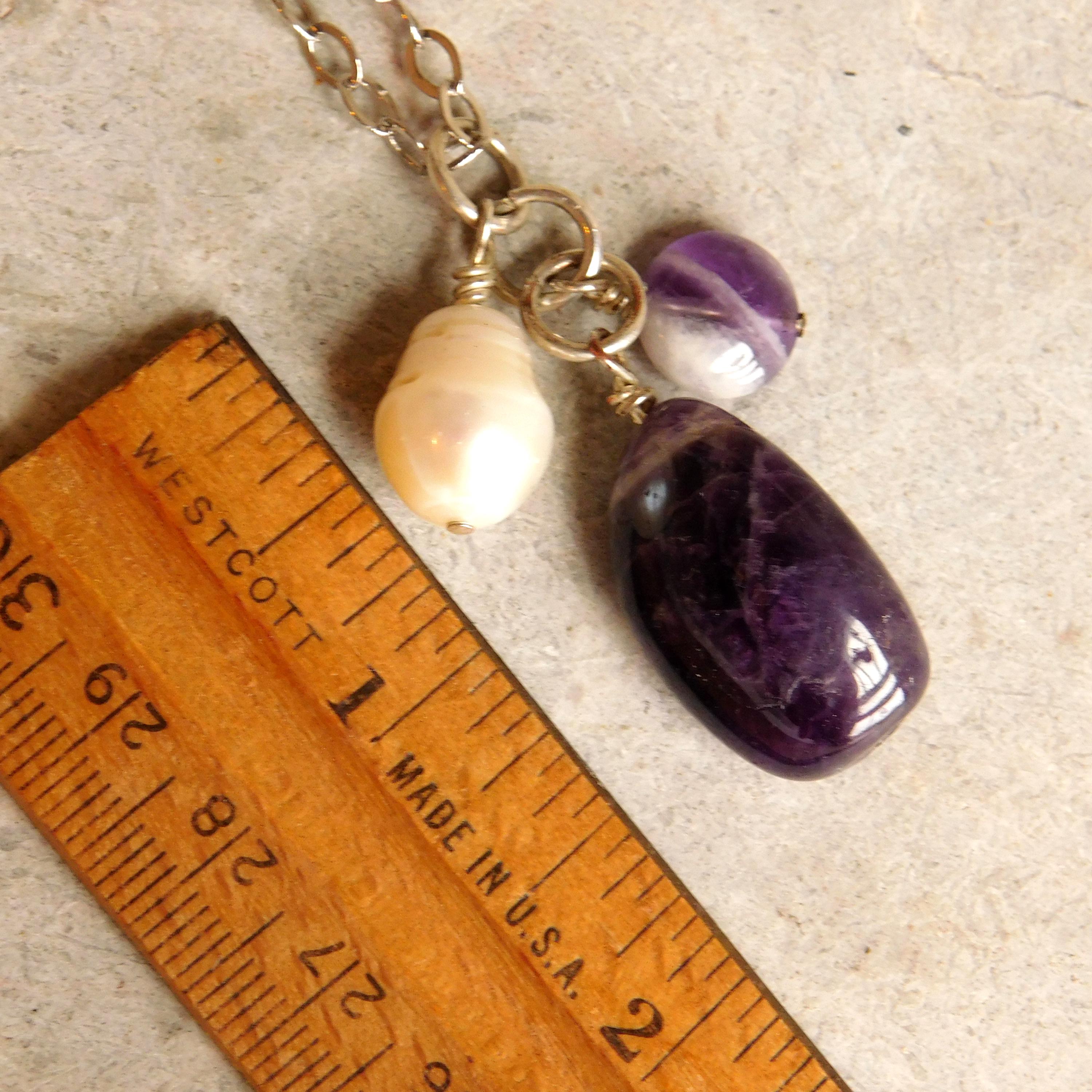 Vintage Banded Amethyst and Pear-shaped Baroque Freshwater Pearl Dangle ...