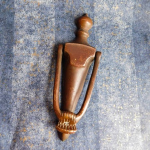 Vintage Antique Solid Brass Tall Thin Door Knocker - Cast Brass,  - Front Door Knocker - Reclaimed Architectural Salvage - Dark Brown Patina