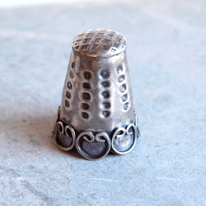 Vintage Mexican Sterling Silver Thimble with Overlay Wire Work - Taxco Eagle Mark #3 - Tall Slender Thimble - Ornate Metalwork - Sewing Tool