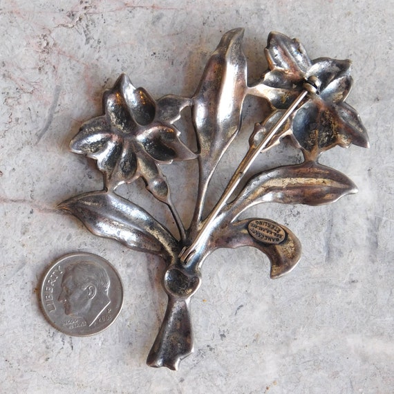 Vintage Sterling Silver Danecraft Floral Brooch -… - image 6
