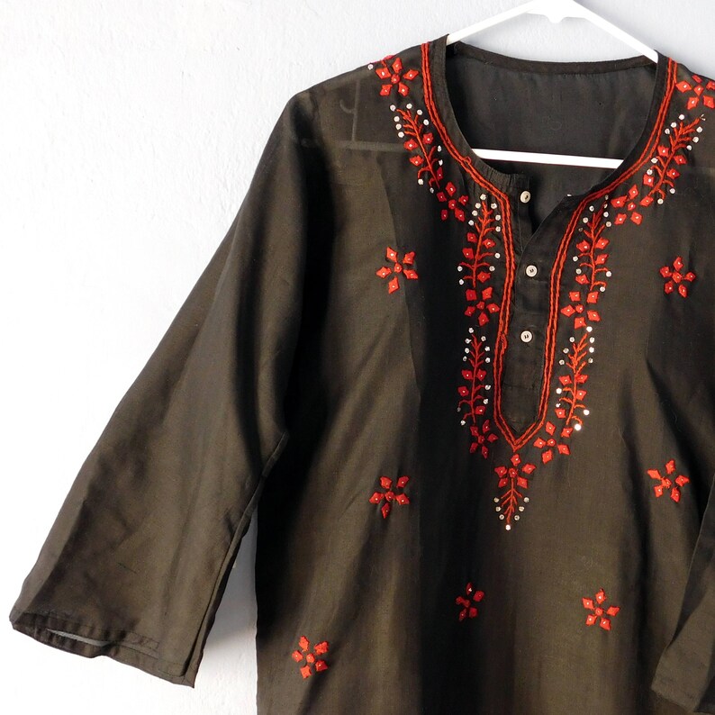 Vintage Handappliqued and Embroidered Gauze Shirt W/ Metal Etsy