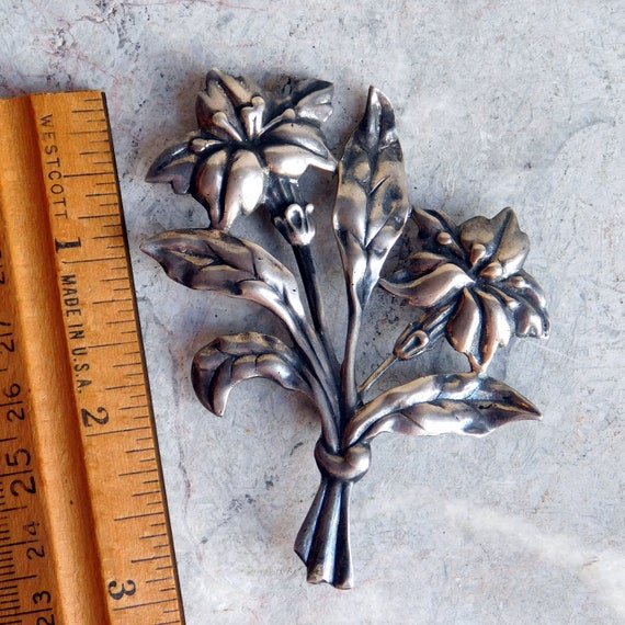 Vintage Sterling Silver Danecraft Floral Brooch -… - image 5