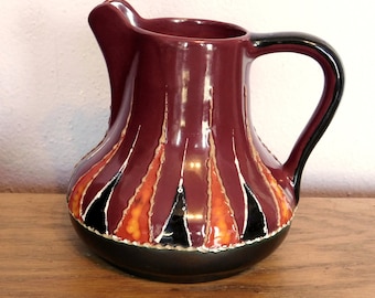 Vintage Mid-Century Modern Studio Pottery Juice Pitcher - From Italy - Maroon, Orange, Black, Gray - Variety of Glazes -  Free US Shipping