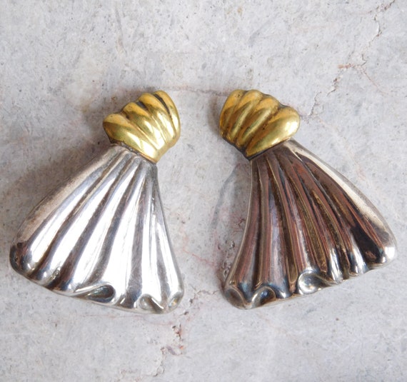 Vintage Mexican Sterling Silver and Brass Puffy E… - image 2