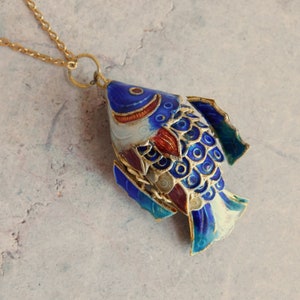 Vintage Chinese Cloisonné Articulated Fish Pendant Necklace Polychrome ...
