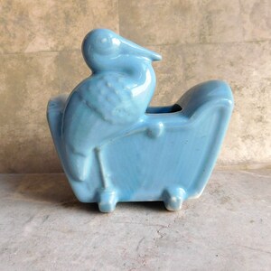 Vintage Blue Pottery Stork Vase / Planter - Baby Boy Vase Gift - 1950s Kitsch - Mid-Century American Made Ceramic - Bird - Free Shipping