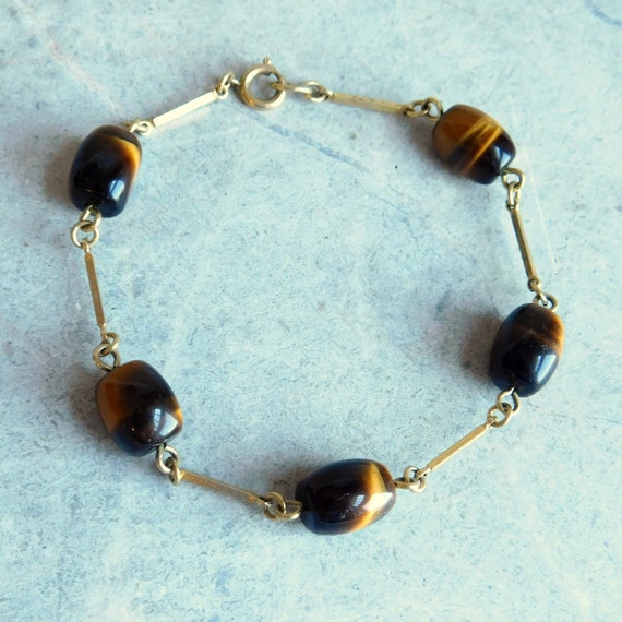 Vintage Tiger's Eye and Goldtone Bracelet - 5 Bar… - image 5