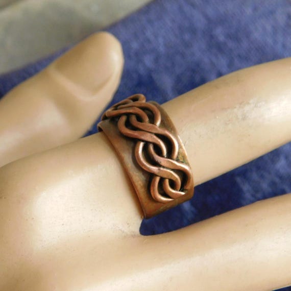 Vintage Mid-Century Solid Copper Ring w/ Twisted … - image 1