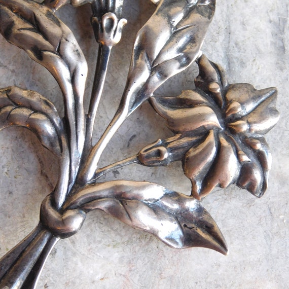 Vintage Sterling Silver Danecraft Floral Brooch -… - image 4