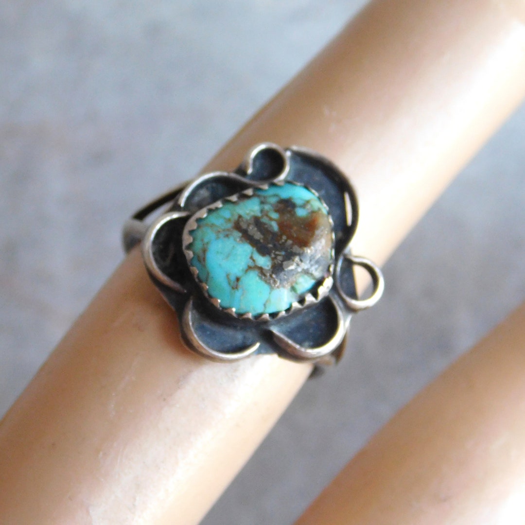 Vintage Native American Silver Turquoise Sweetheart Ring Size 6 main image 0