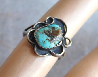Bague Navajo Vintage Argent Sterling Turquoise - Taille 55 - Occasion