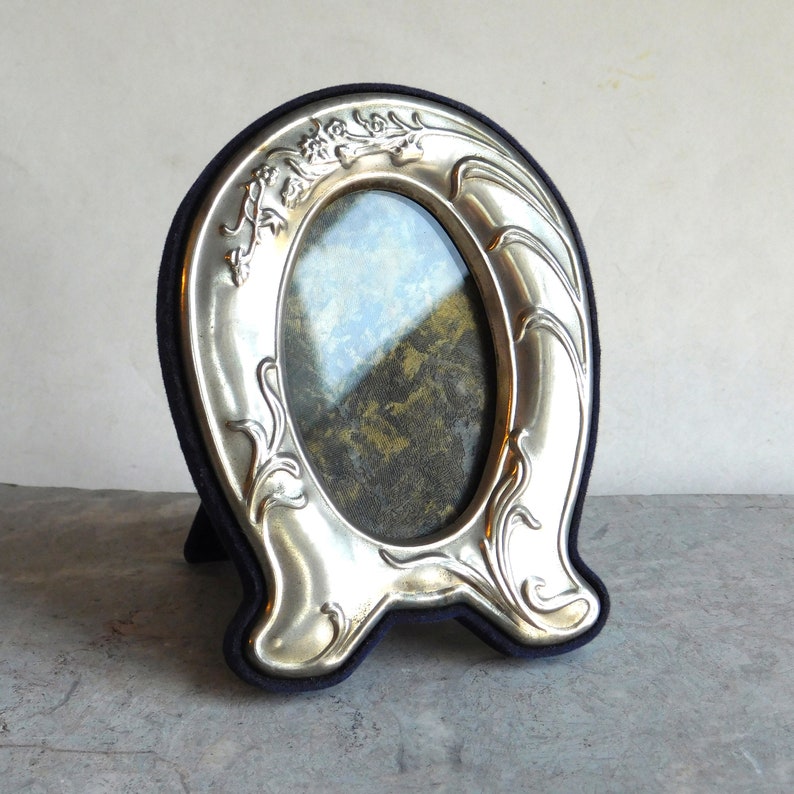 Vintage Embossed Silver Plate Oval Picture Frame Size 2 X 3 Image 0