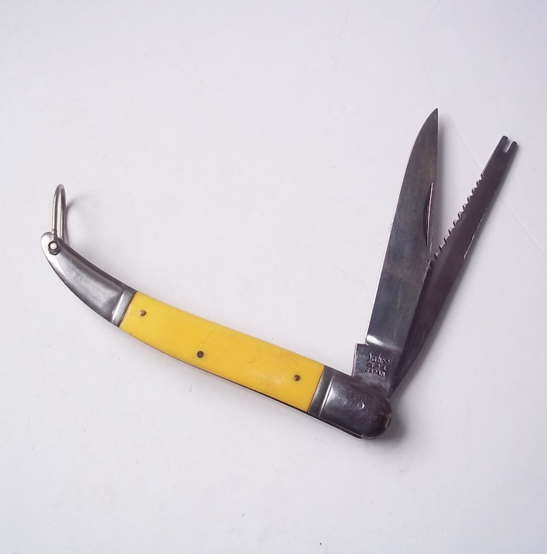 Vintage Sabre 624 Pocket Knife Made in Japan Yellow Handles Etsy