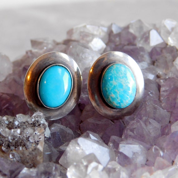 Vintage Sterling Silver Turquoise Stud Earrings Native american