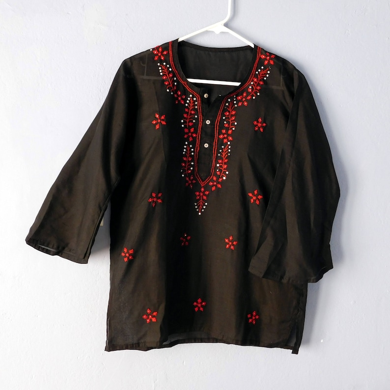Vintage Handappliqued and Embroidered Gauze Shirt W/ Metal Etsy