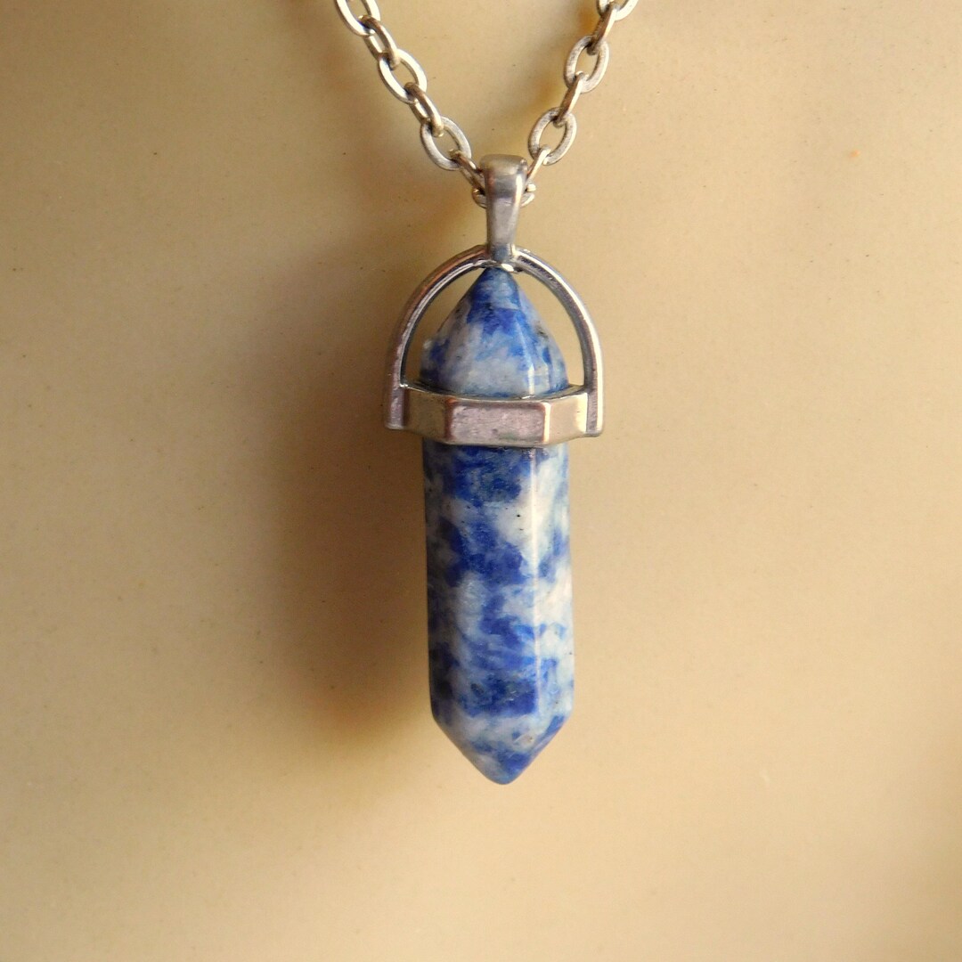 Gemstone Necklace Sodalite Crystal Necklace Vintage Sodalite