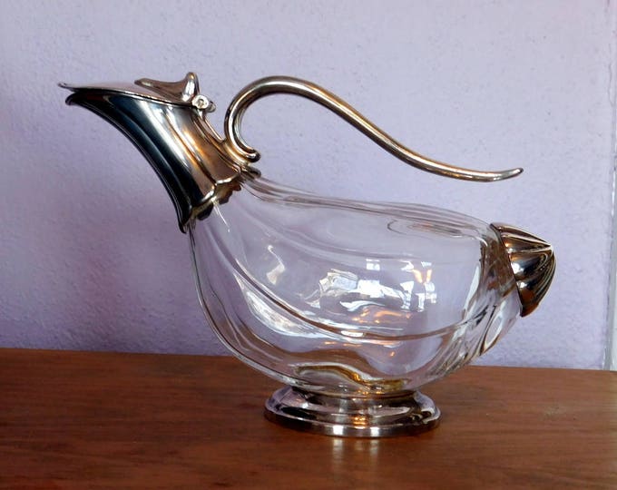 Vintage Duck Wine Decanter Silver Plate and Clear Ribbed Etsy