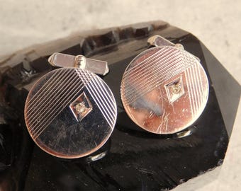 Boutons De Manchette Vintage Swank Argentés - Style Moderniste Milieu De Siècle, Carrés Diamantés
