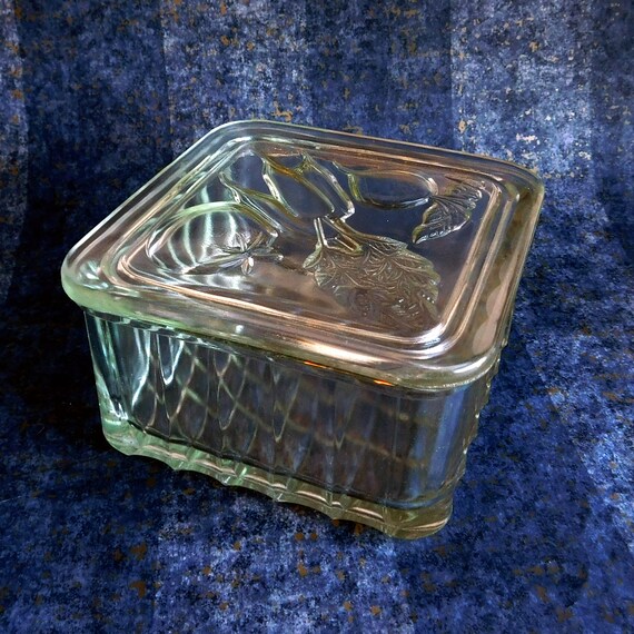 Vintage Glass Refrigerator Storage Container W Embossed Image 0