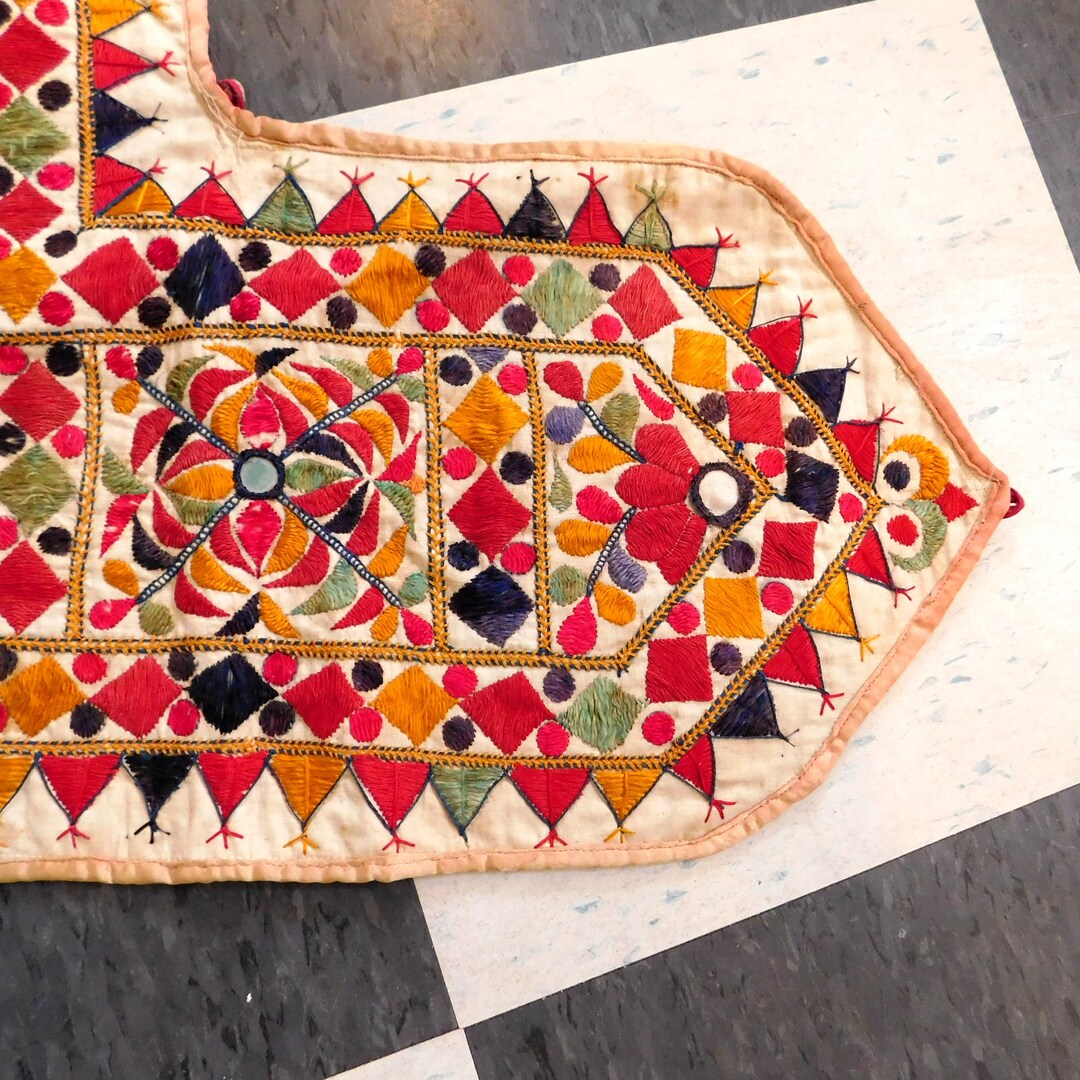 Vintage Embroidered Wall Hanging From India Shisha Mirror Work 1930s