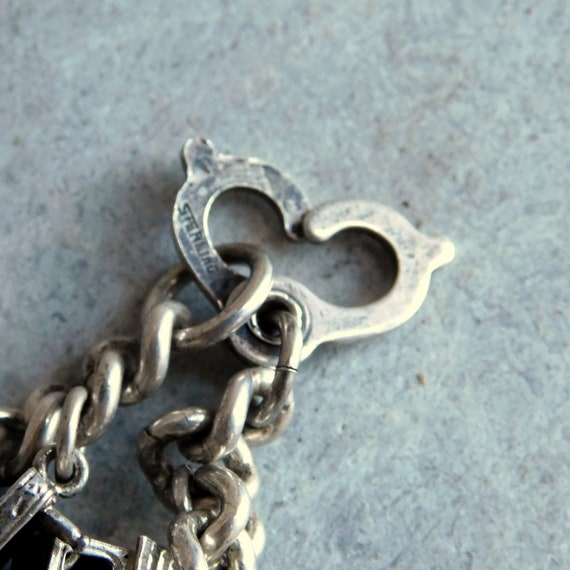 Vintage Sterling Silver Charm Bracelet w/ 7 Very … - image 8