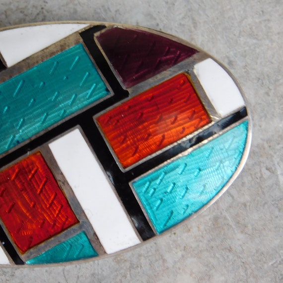 Vintage Siam Sterling Modernist Guilloche Enamel … - image 3