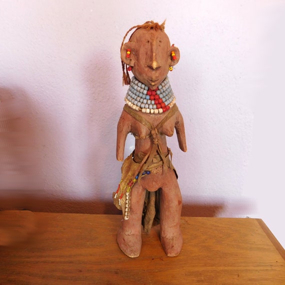 ヴィンテージ 手彫り アフリカ ケニア / トゥルカナ族 女性 母親 人形 