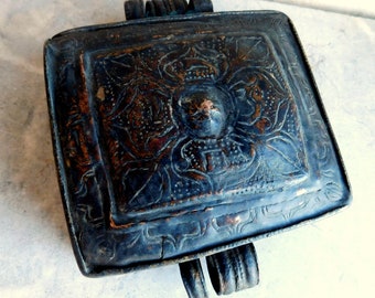 Antique Tibetan Gau Ghau Gao Buddhist Copper Large Prayer Box - Very Old 1800s Relic - Engraved - Free US Shipping