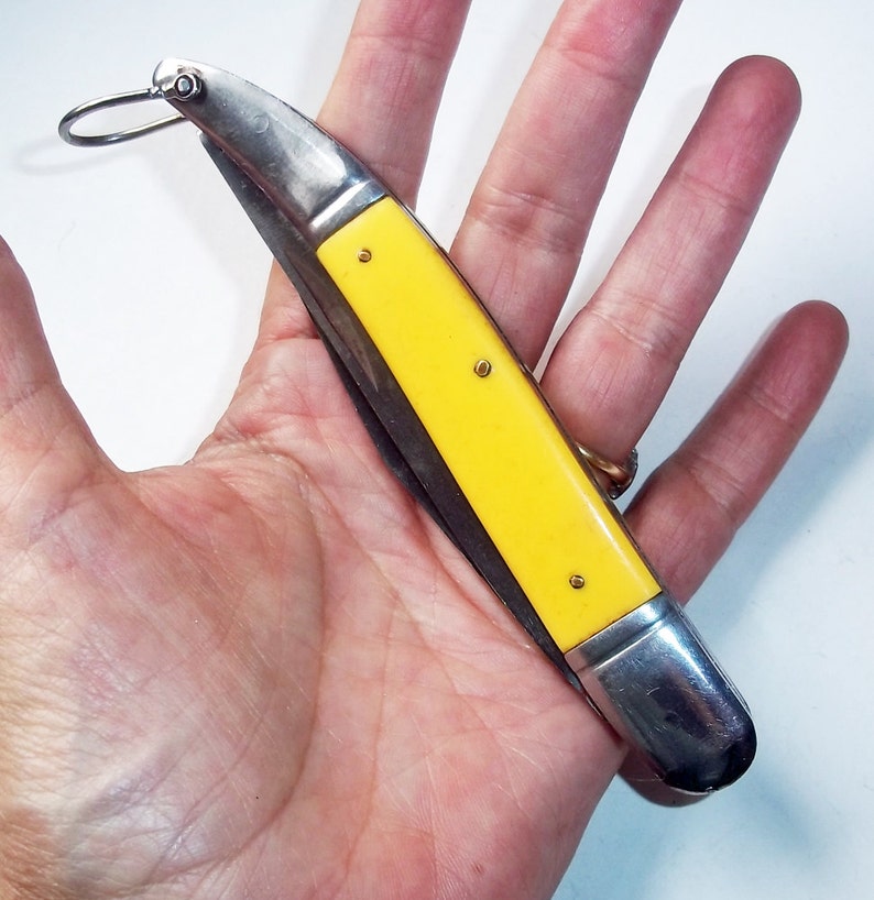 Vintage Sabre 624 Pocket Knife Made in Japan Yellow Handles Etsy