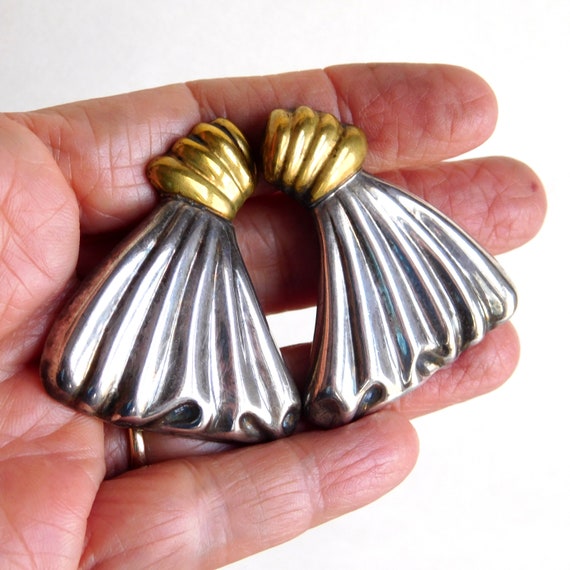 Vintage Mexican Sterling Silver and Brass Puffy E… - image 1