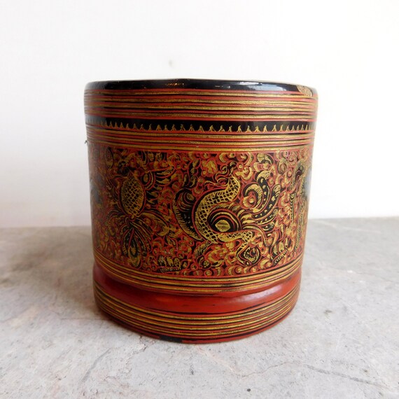 Red Lacquer Burmese Betel Box - Ca 1920 Red Lacquer Burmese Betel Box - Ca 1920