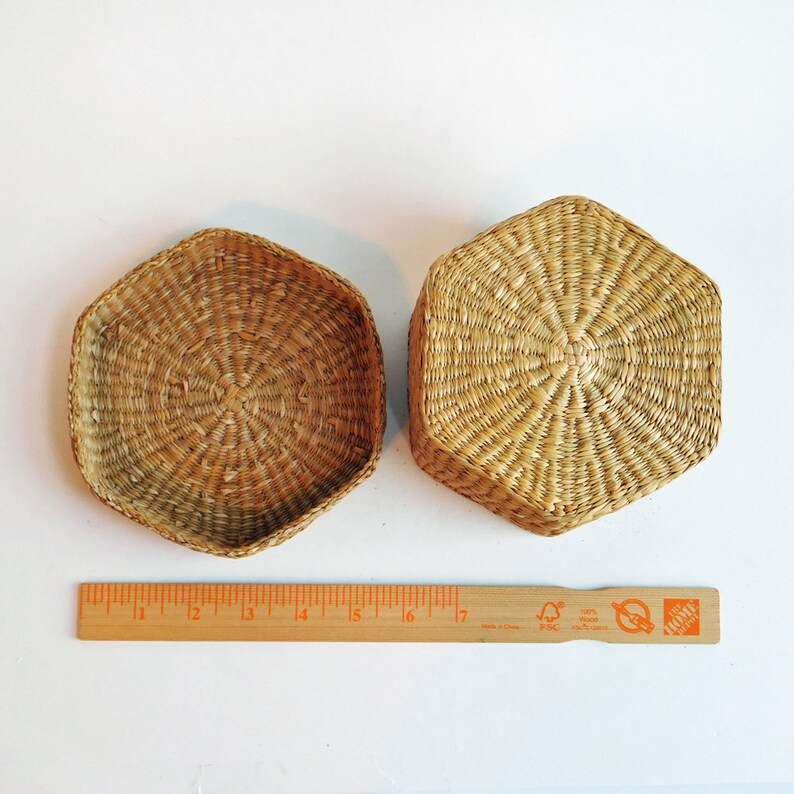 Vintage Hexagonal Woven Sweetgrass Basket with Lid Rustic Etsy