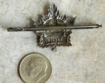 Antique Sterling Silver WWI Canadian Brooch - Blue, Orange