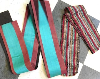 2 Vintage Exotische Ethnische Handgewebter Boho Gürtel - Ukrainischer Krayka Gürtel - Ikat Seidenschärpe oder Obi