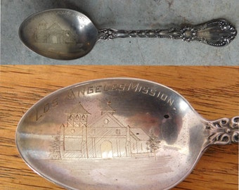 Antique Sterling Silver Souvenir Spoon - Los Angeles Mission - Alvin Corporation Mark - Early 1900s - Engraved "Charlotte" - Free Shipping