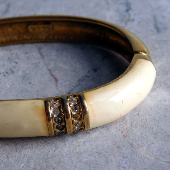 Vintage Swarovski Hinged Bangle Bracelet - Off-Wh… - image 5