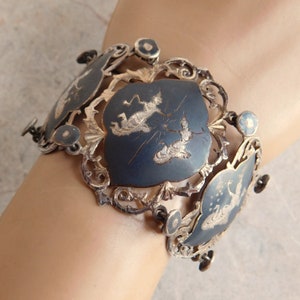 Vintage Siam Silver Niello Bracelet - Sterling Silver Link Bracelet - Mekkala and Ramasoon - 1950s-1960s Mid Century - Free Shipping