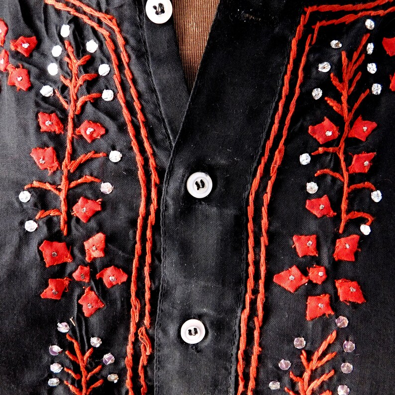 Vintage Handappliqued and Embroidered Gauze Shirt W/ Metal Etsy