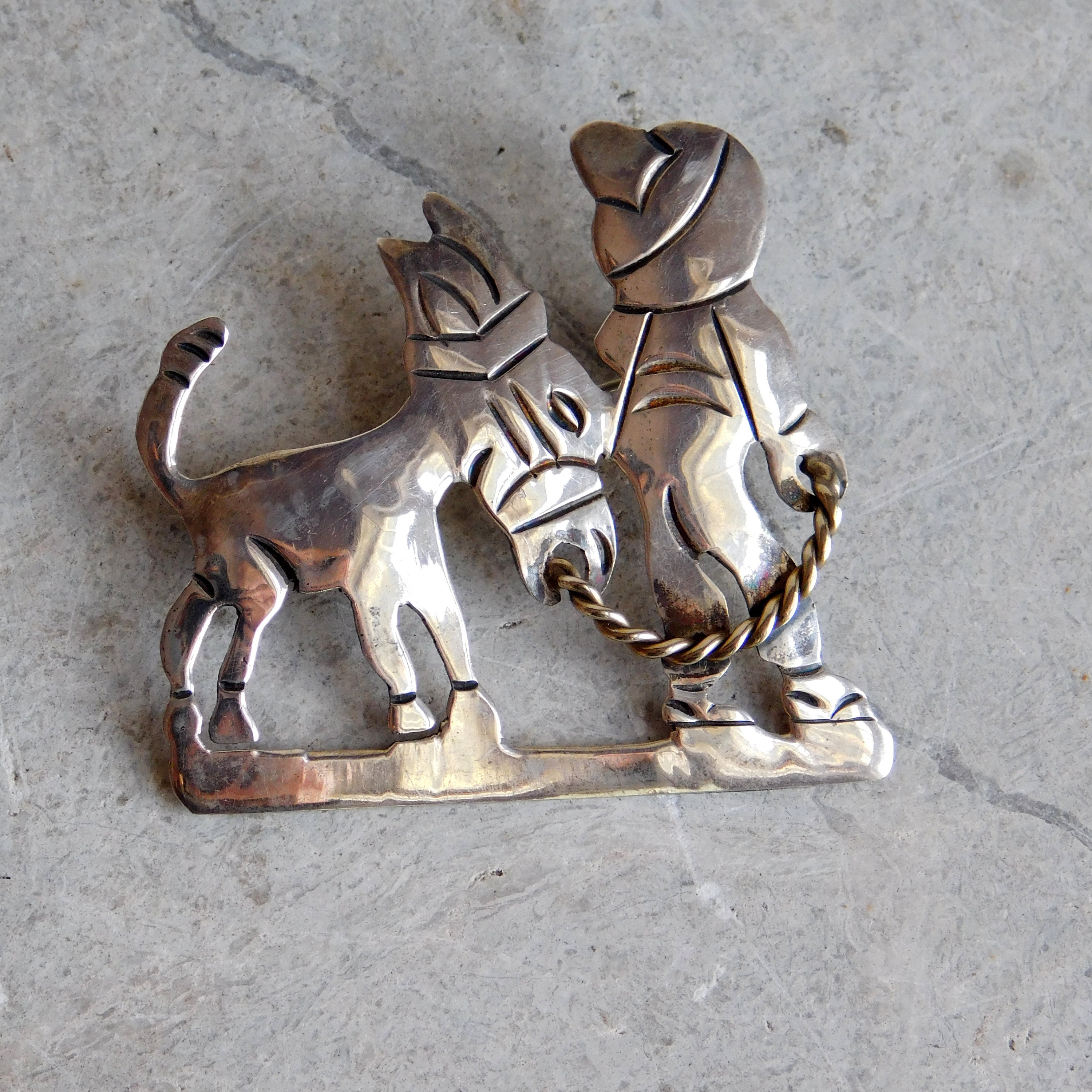 Vintage Taxco Mexican Sterling Silver Figural Brooch - Signed 