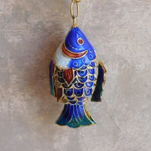 Vintage Chinese Cloisonné Articulated Fish Pendant Necklace Polychrome ...