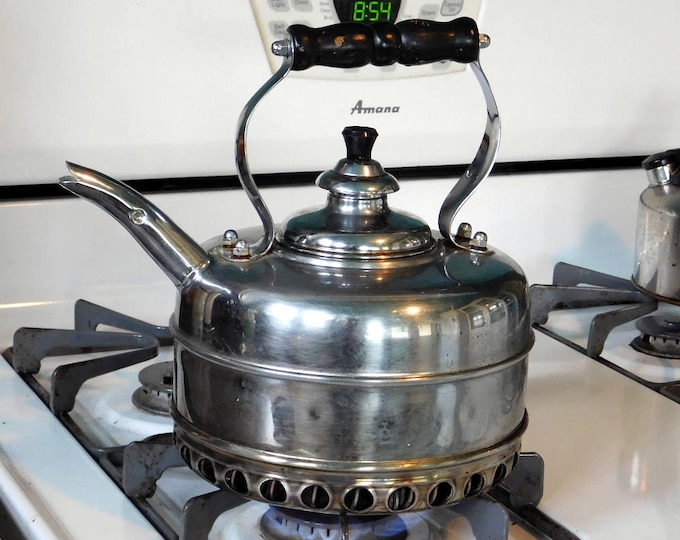 Vintage Simplex Whistling Tea Kettle Solid Copper Kettle W/ Chrome