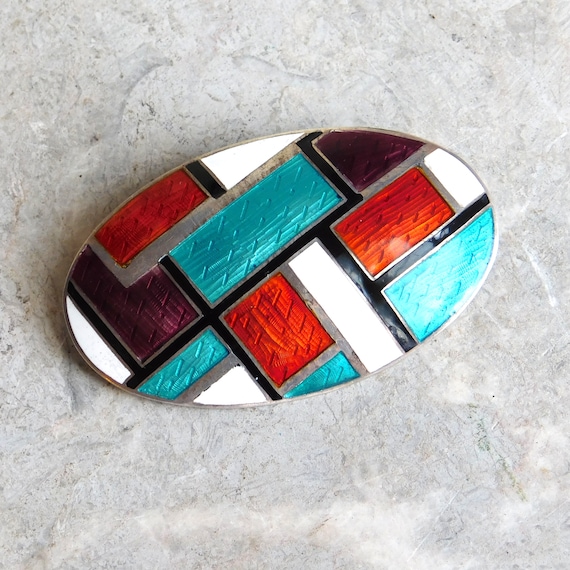 Vintage Siam Sterling Modernist Guilloche Enamel … - image 1