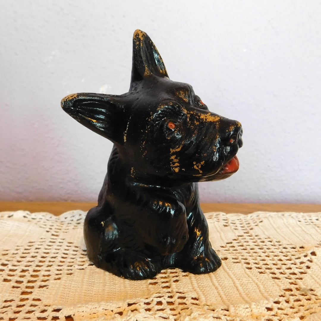 Vintage Papier Mache Scotty Bank Cute 1940s Figural Still Bank Dogshaped Bank Shabby Cottage