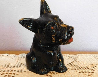 Vintage Papier Mache Scotty Bank - Cute 1940s Figural Still Bank - Dog-Shaped Bank - Shabby Cottage Chic, Lightly Distressed - Scottie
