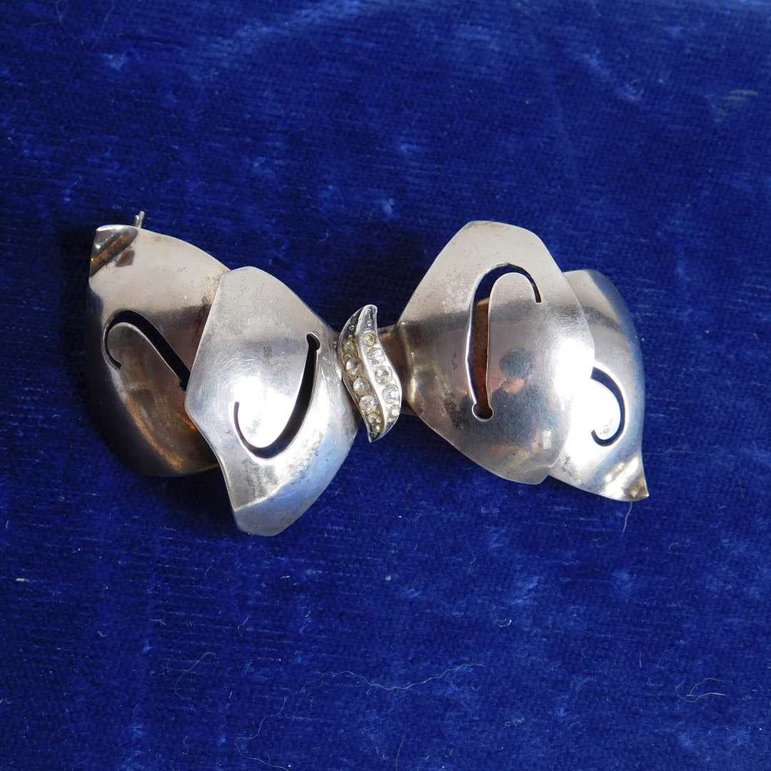 Vintage Signed Castlecliff Sterling Silver Bow Brooch  display picture 1